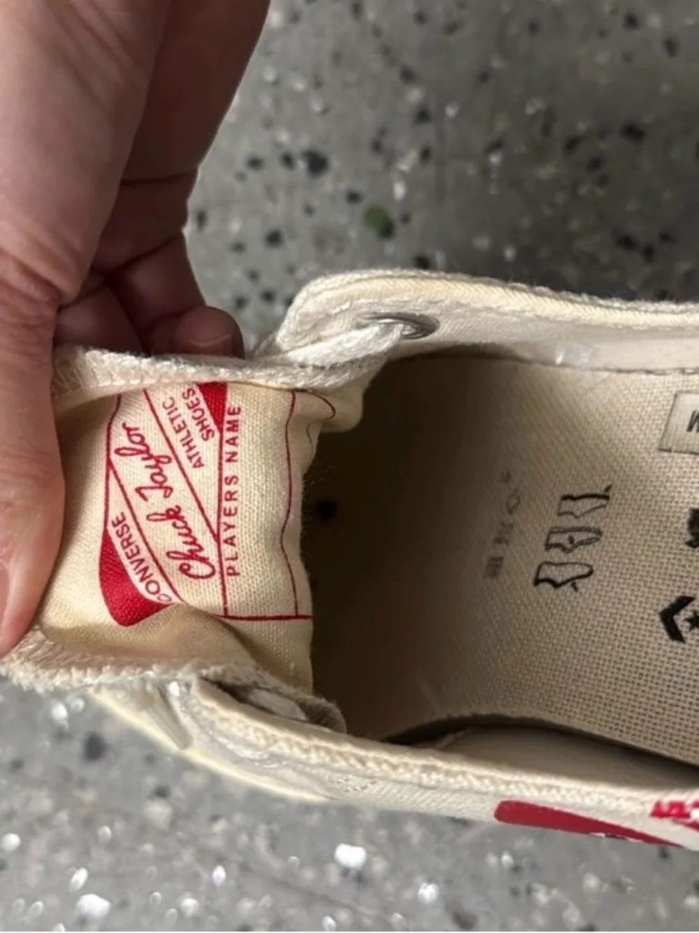 Converse Cream Canvas Low-Top Sneakers with Red Heart Motifs